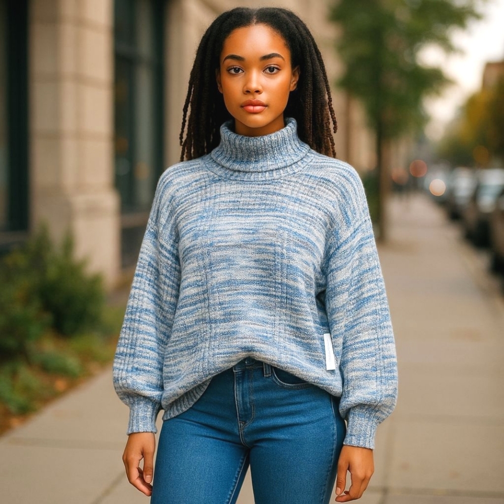 Liz Claiborne Women's Blue White Black Patchwork Turtleneck Sweater 0X (14/16)
